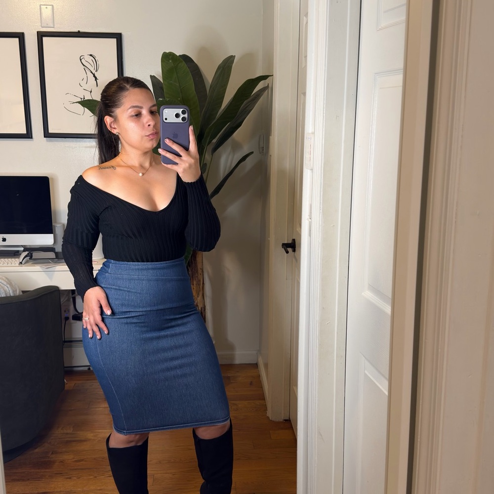 Naked Wardrobe Denim Stretch Pencil Skirt